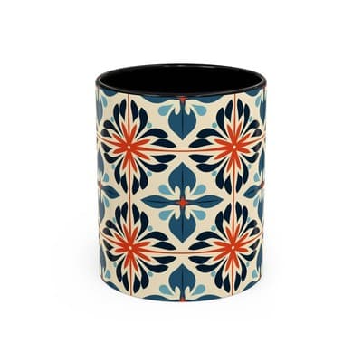 Boho Tile Coffee Mug 11oz 15oz | Floral Ceramic Cup | Gift for Stylish Homes