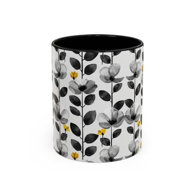 Black & White Floral Mug 11oz 15oz | Modern Botanical Cup | Gift for Her Home