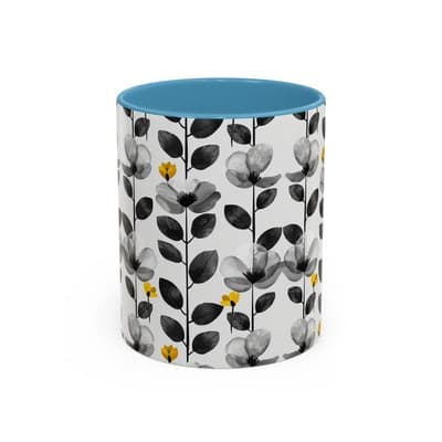 Black & White Floral Mug 11oz 15oz | Modern Botanical Cup | Gift for Her Home