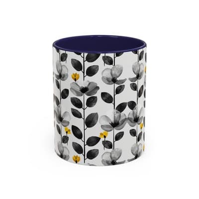 Black & White Floral Mug 11oz 15oz | Modern Botanical Cup | Gift for Her Home