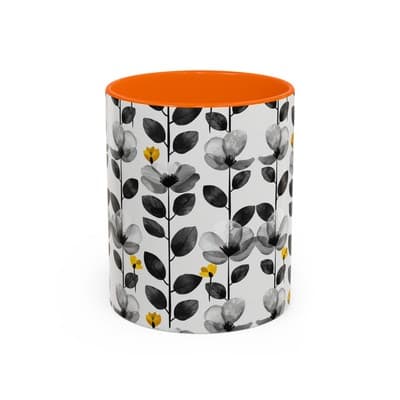 Black & White Floral Mug 11oz 15oz | Modern Botanical Cup | Gift for Her Home