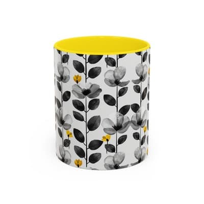Black & White Floral Mug 11oz 15oz | Modern Botanical Cup | Gift for Her Home