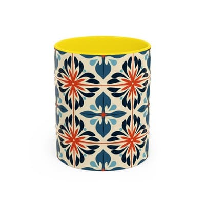 Boho Tile Coffee Mug 11oz 15oz | Floral Ceramic Cup | Gift for Stylish Homes