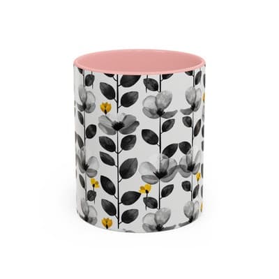 Black & White Floral Mug 11oz 15oz | Modern Botanical Cup | Gift for Her Home