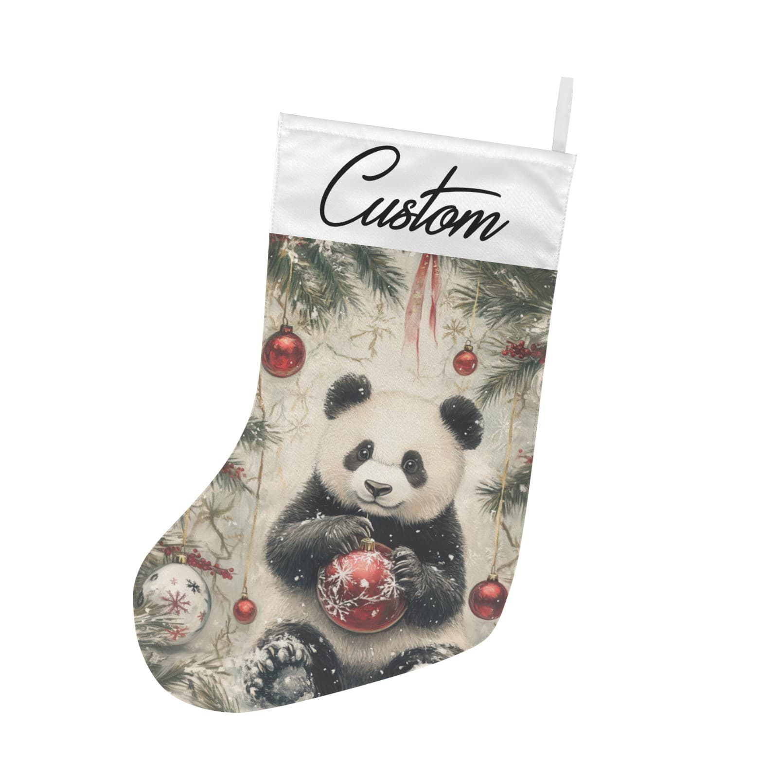 Panda Bear Christmas Gift Stocking Holiday Home Decor Animal Theme Rustic Style