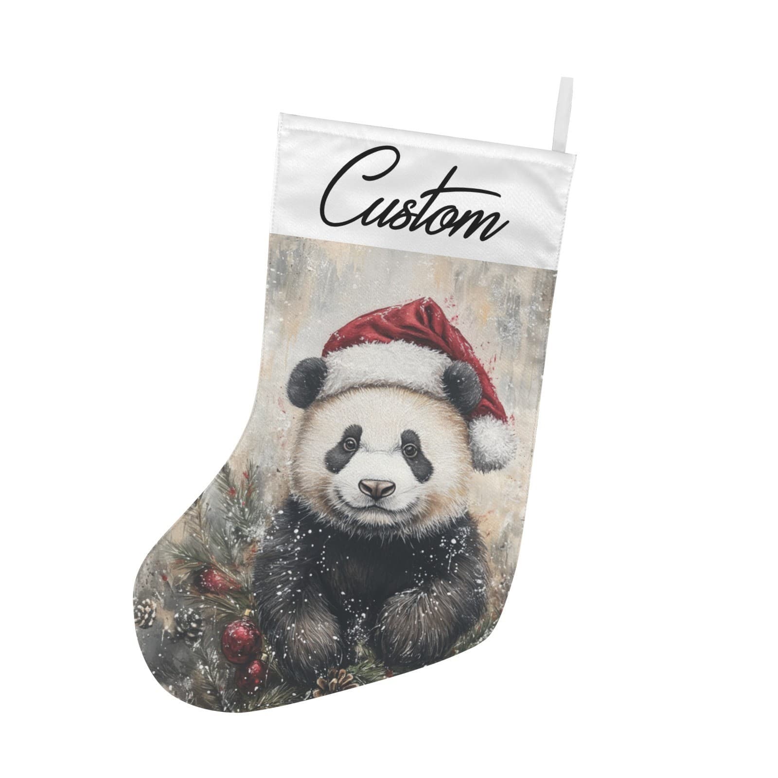 Custom Panda Christmas Stocking – Cute Santa Hat Panda Holiday Decor – Gift