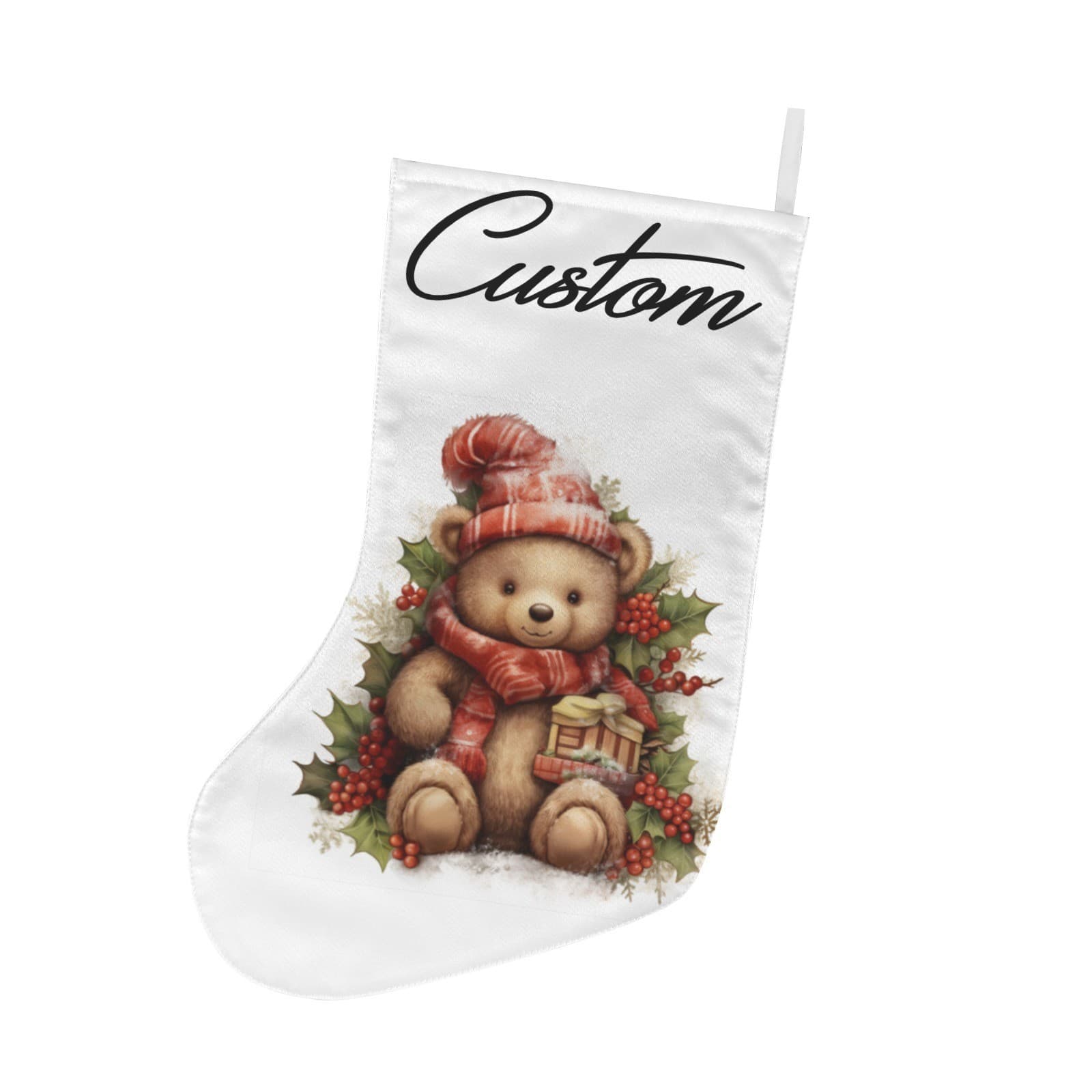 Custom Teddy Bear Christmas Stocking – Personalized Holiday Gift, Cute Winter De