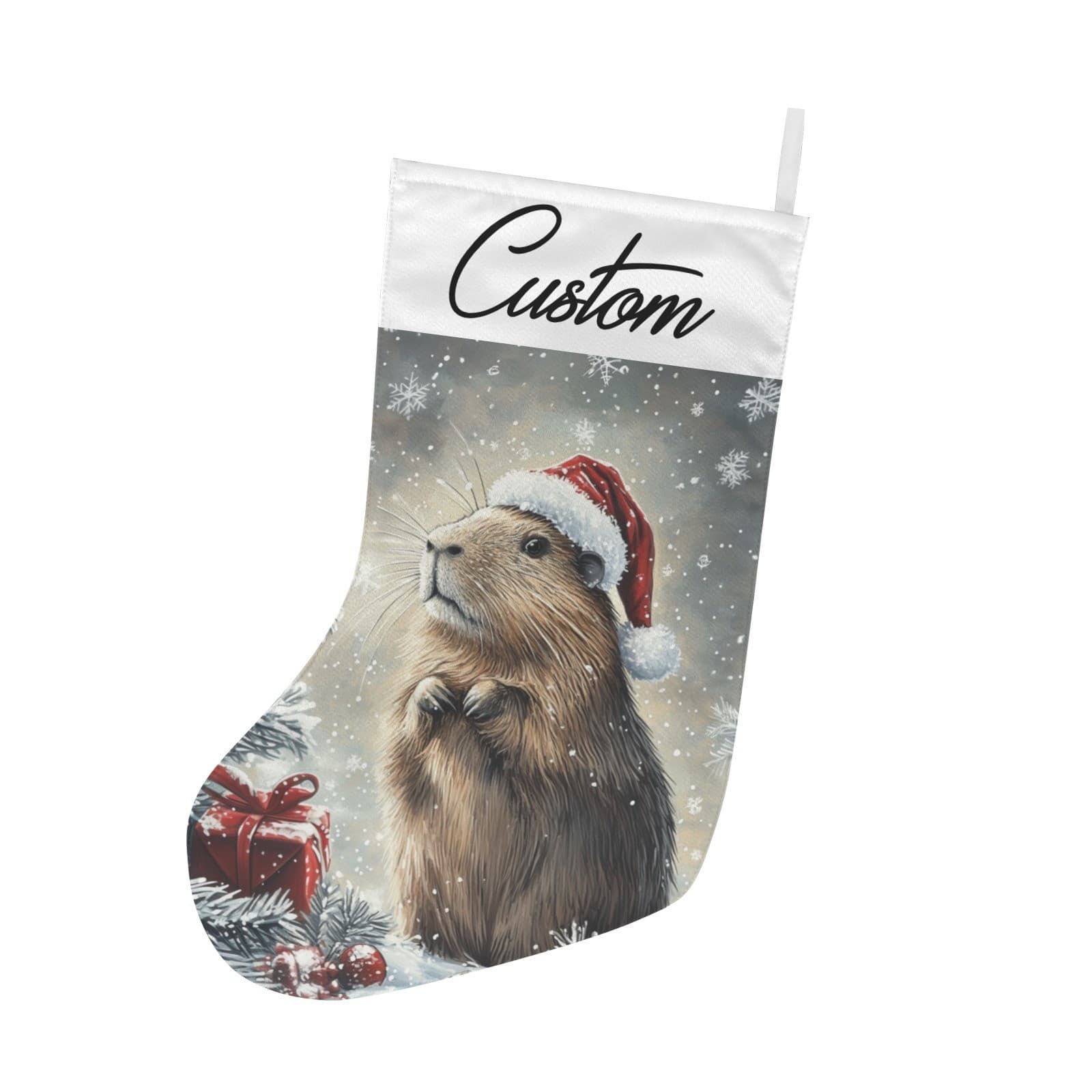 Custom Capybara Christmas Stocking Cute Holiday Gift Personalized Name Winter