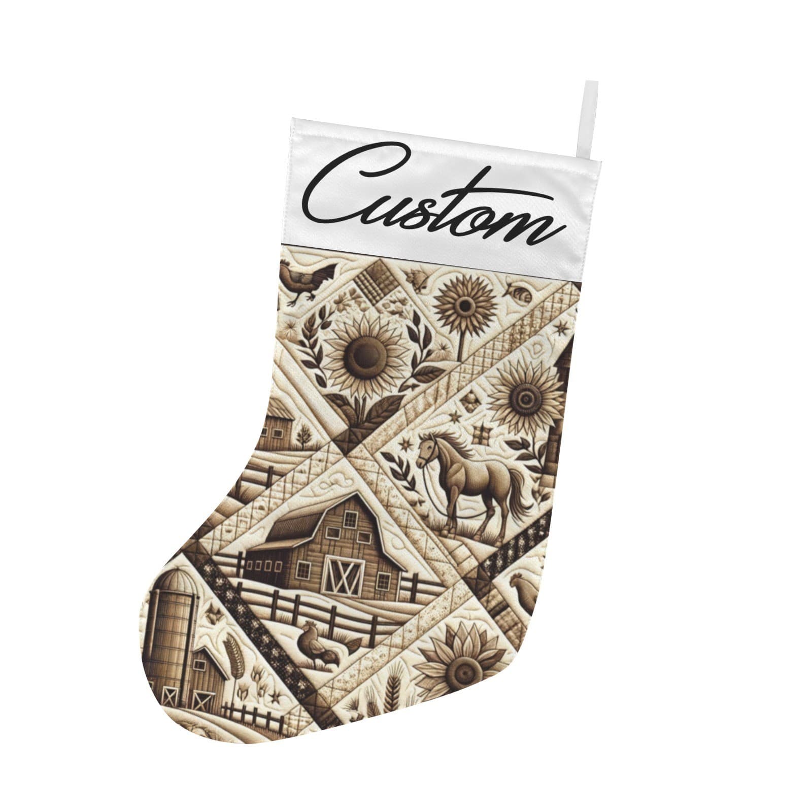Rustic Quilt Look Polyester Christmas Stocking Personalized Name Holiday Gift