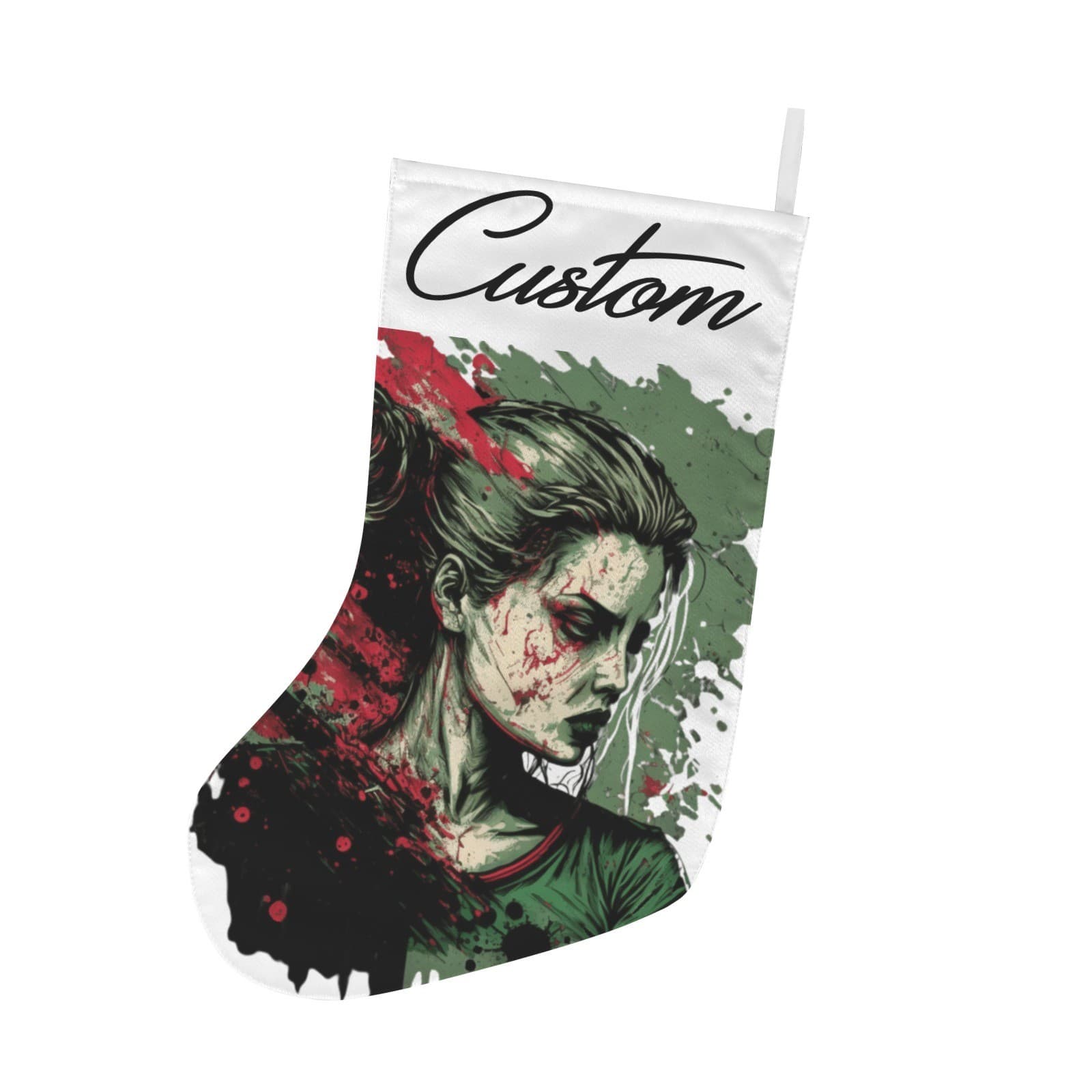 Custom Horror Woman Christmas Stocking • Dark Zombie Art • Personalized Name •