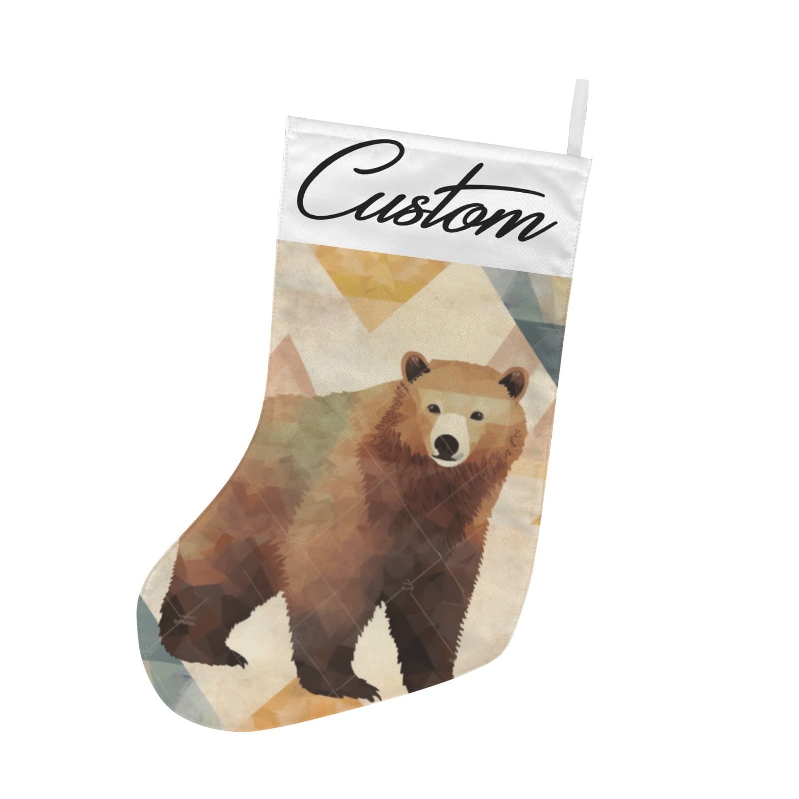 Geometric Bear Christmas Stocking Rustic Cabin Decor Custom Holiday Gift