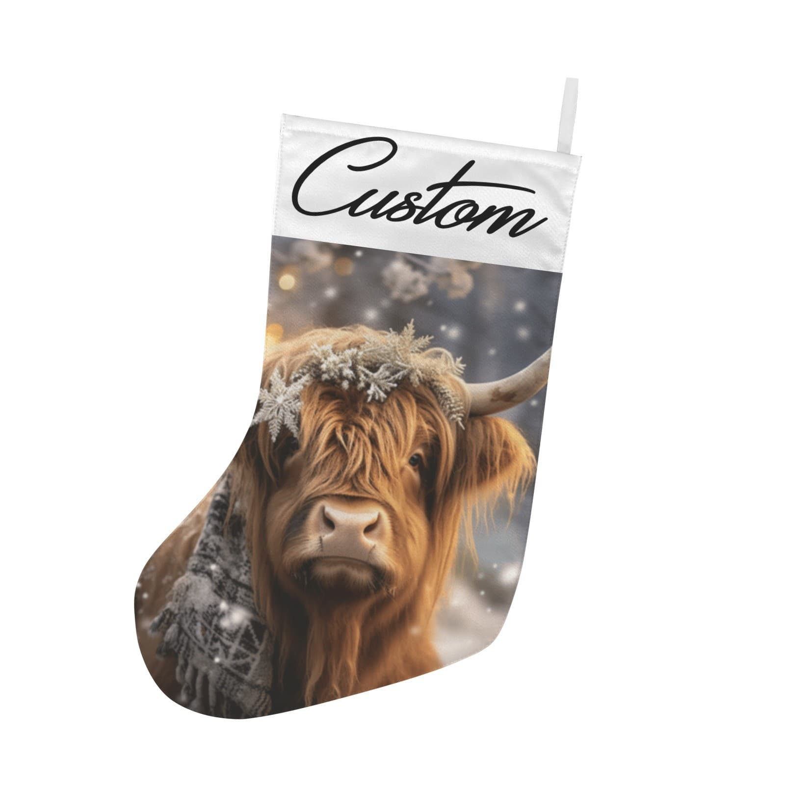 Custom Name Highland Cow Christmas Stocking – Rustic Farmhouse Holiday Decor