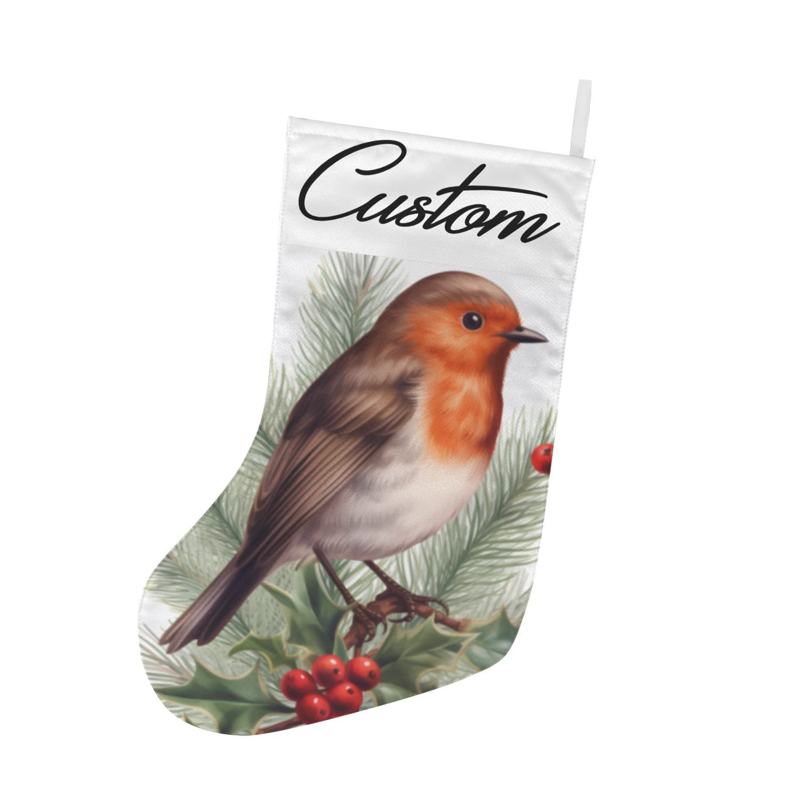 Custom Christmas Robin Stocking – Holiday Bird Decor, Personalized Xmas Gift