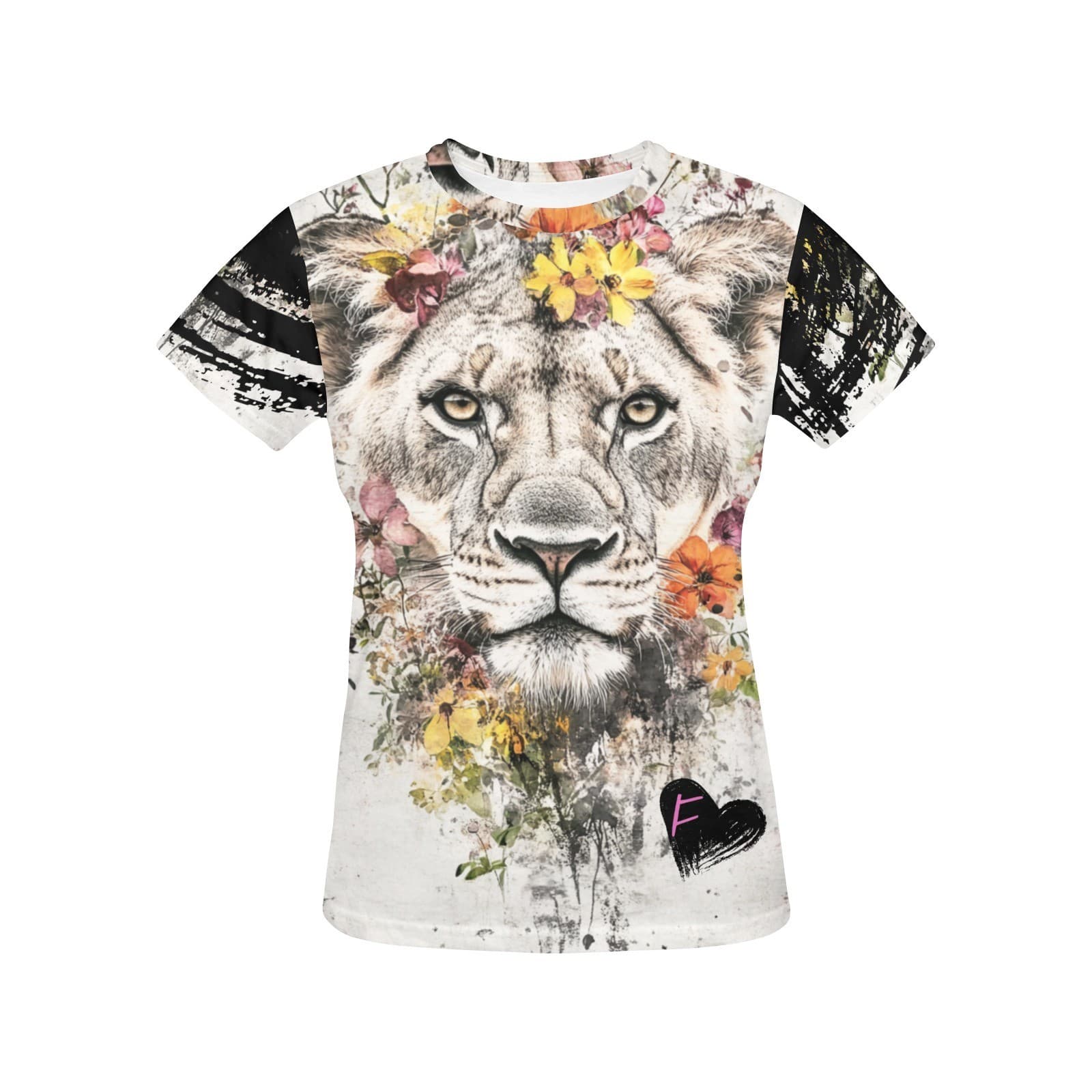 Feral Miss Floral Lion Tee – Earth-Toned Lioness Shirt | XS–4XL | USA Print