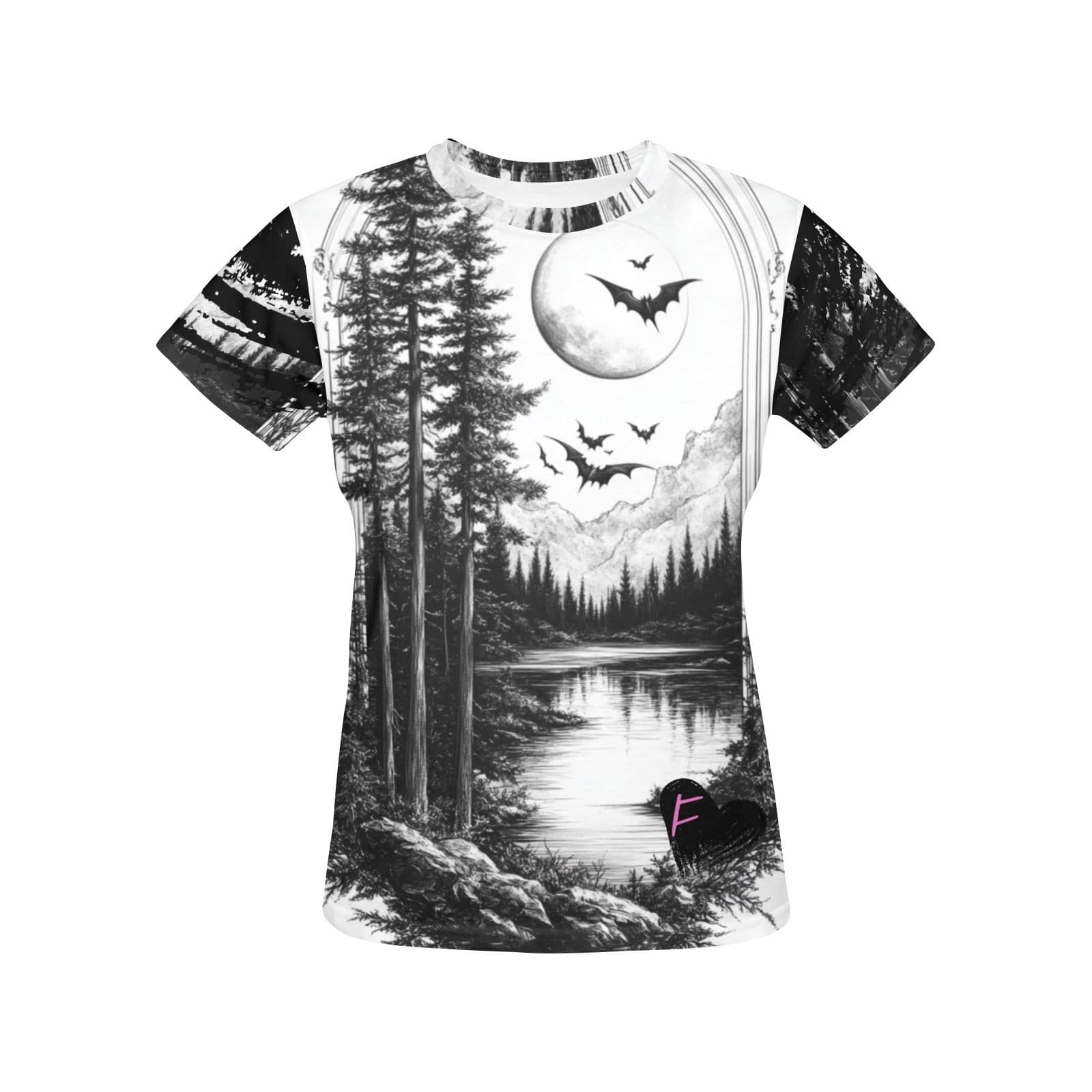 Feral Miss Moon & Bat Forest Tee – Gothic Print Shirt | XS–4XL | USA Made