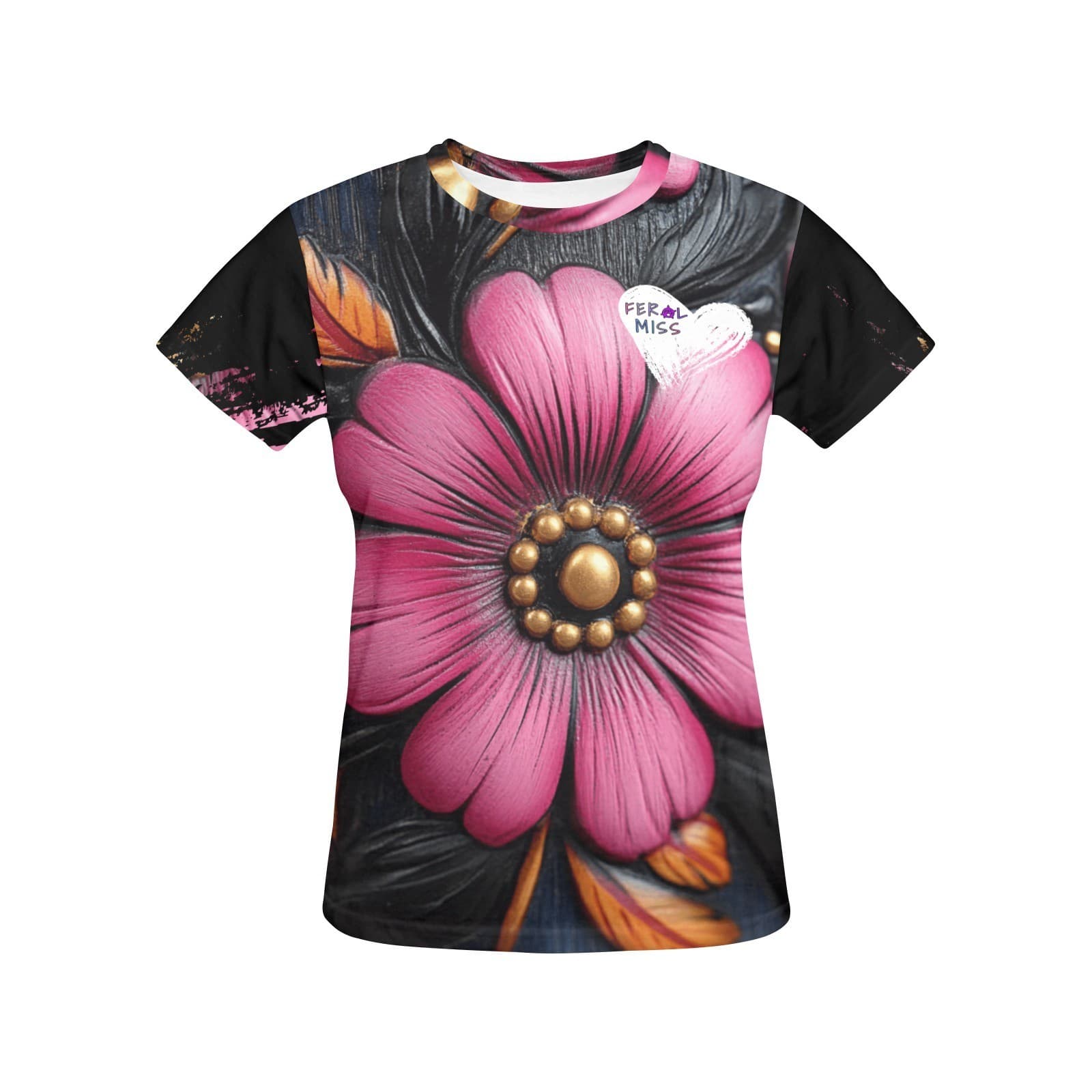 Feral Miss Pink Flower Tee – 3D Bold Floral Shirt for Women | XS–4XL USA