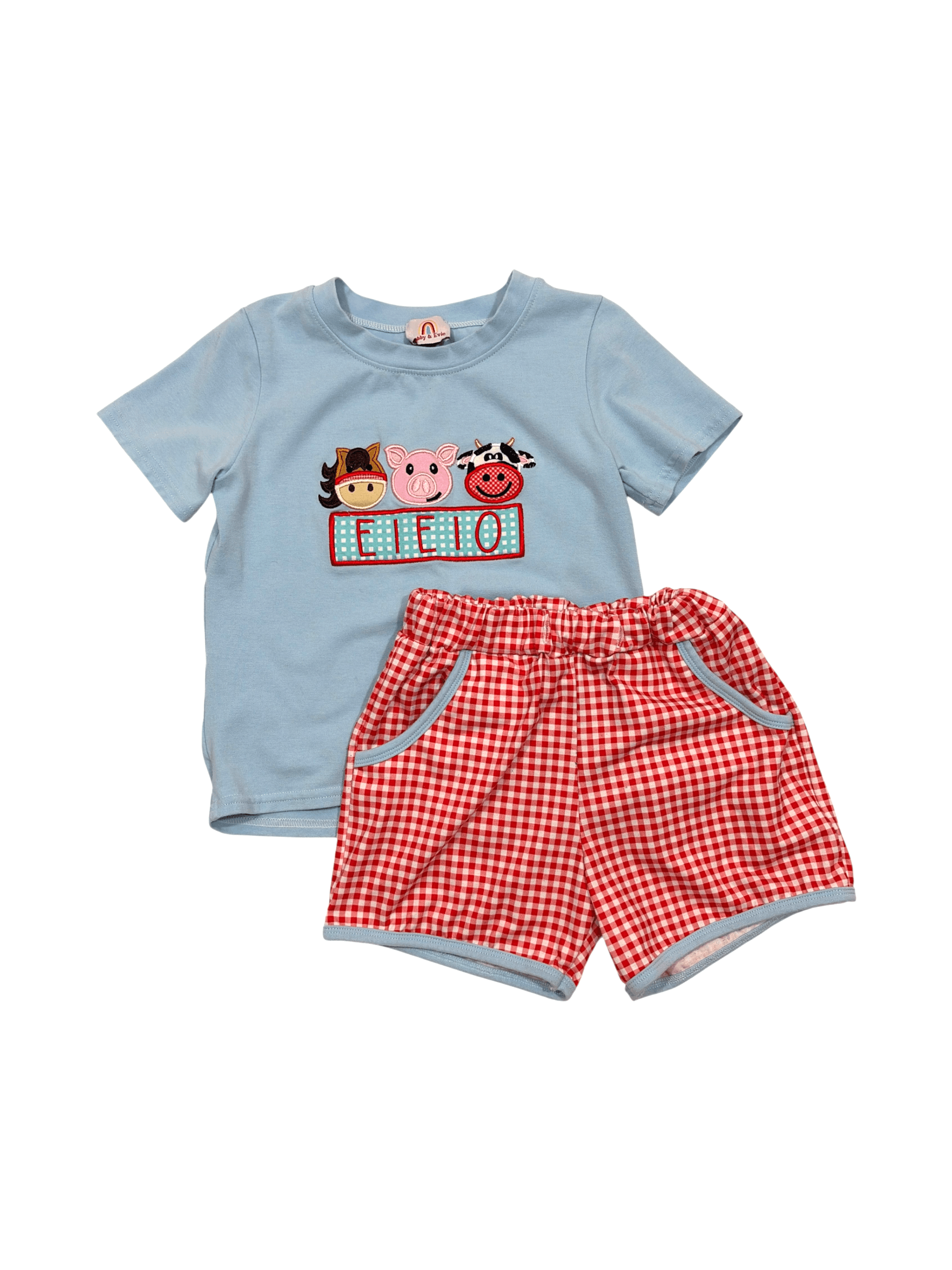 Abby & Evie boys size 4 embroidered farm appliqué set