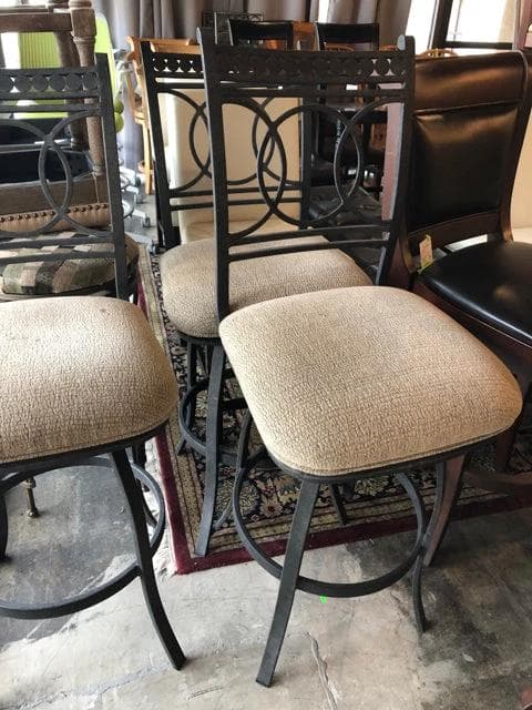 Metal Bar Stool with Beige Uphosltery