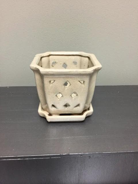 White Ceramic Planter with Cutouts