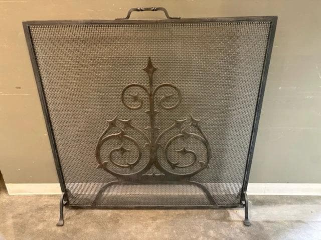 Antique Gothic Style Iron Fireplace Screen