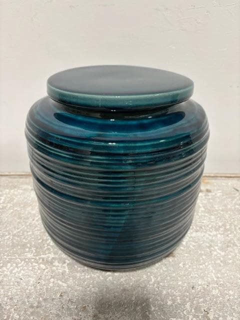 Round Blue Ceramic Pot With Lid