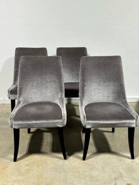 Set of 4 Grey Velvet Dining Chairs