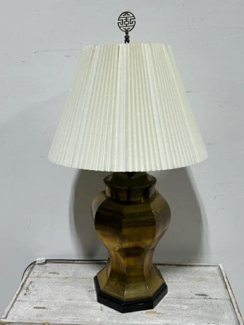 Brass Urn Table Lamp With Cream Pleated Shade