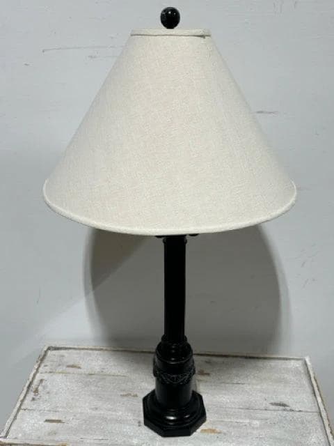 Black Column Table Lamp With Cream Linen Shade