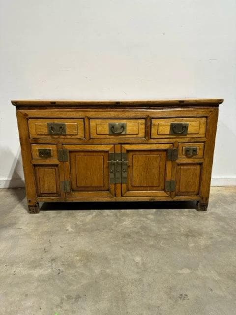 Light Wood 5 Drawer 2 Door Asian Cabinet