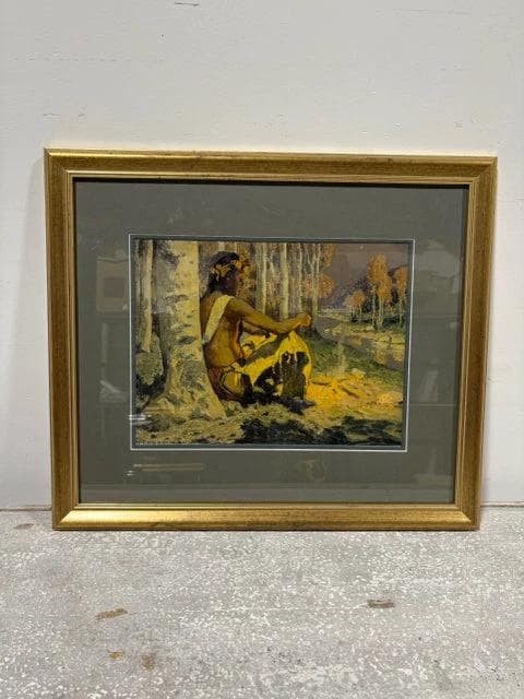 "Campfire, Evening Fire" Gold Framed Print By Eanger Irving Couse