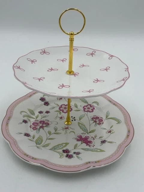 Bow & Floral 2-Tier Serving Tray