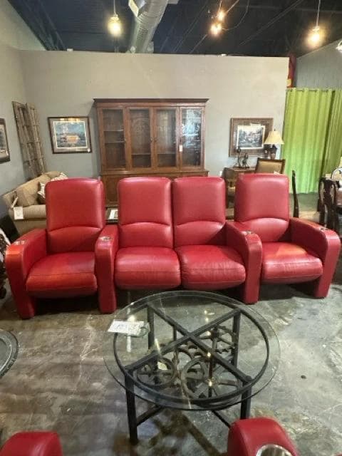 American Leather Red Row of 4 Reclining Home Theater Seats