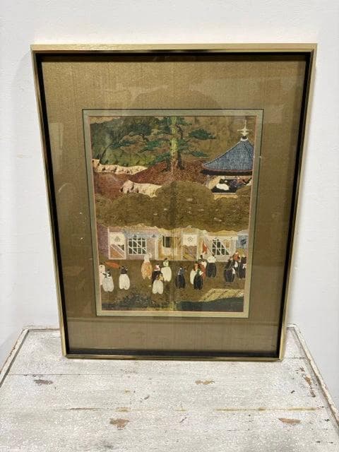 "Portugese Visitors" 9635-A Gold Framed Japanese Artwork