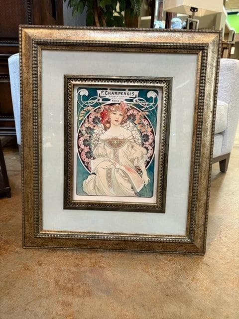 A Mucha "F.Champenois 1898 Print" Framed Wall Art Nouveau Paris