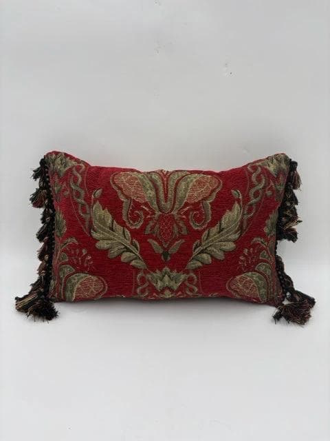 Red And Green Pillow With Fringe
