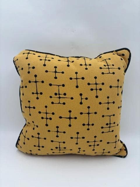 Golden Yellow Pillow With Black Design And Cording