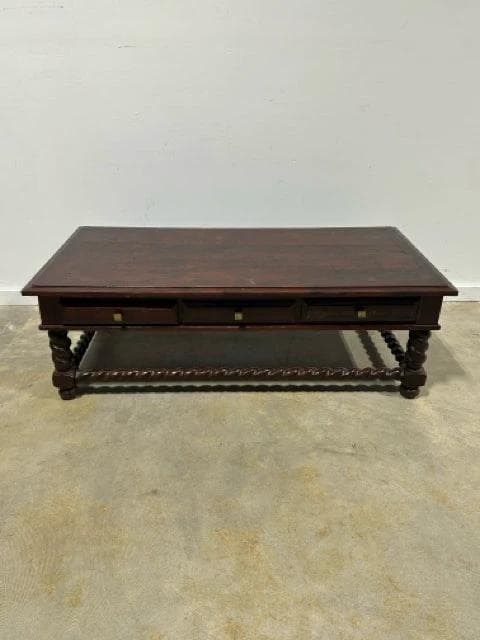 Barley Twist Distressed Wood Coffee Table With 6 Drawers