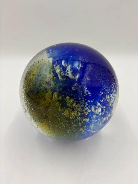 Blue & Yellow Handblown Glass Orb