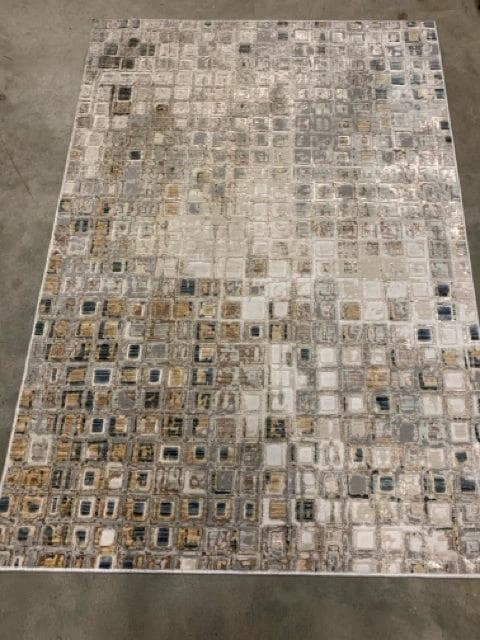 4 X 6 Feizy Cream Blue And Gold Square Design Area Rug