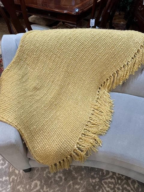 Golden Yellow Throw Blanket with Fringe