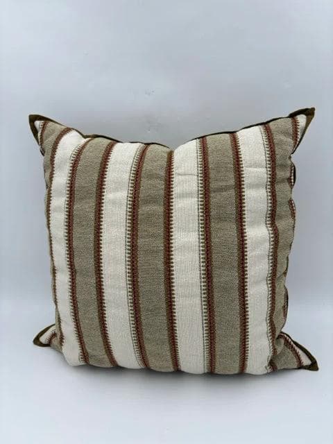 Green, Cream And Red Striped Pillow