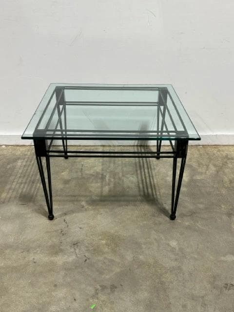 Custom Black Iron Base End Table With Glass Top