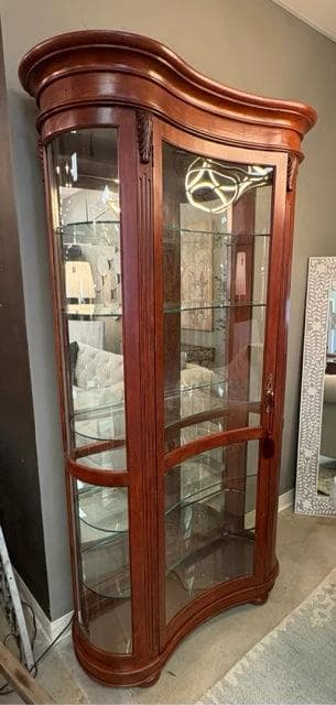 Lighted Curved Glass Curio Cabinet