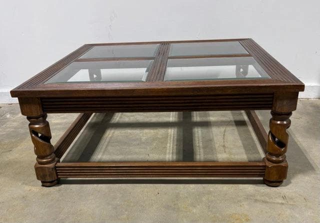 Wood And Glass Barley Twist Square Coffee Table