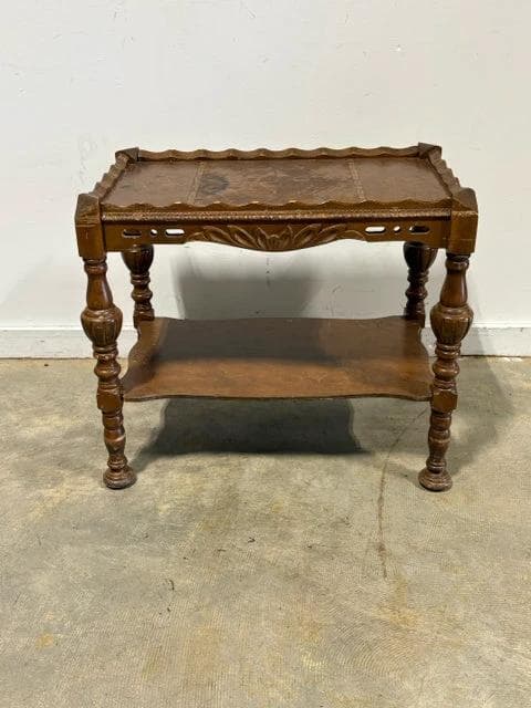 Antique Carved Wood Inlay Rectangle Table