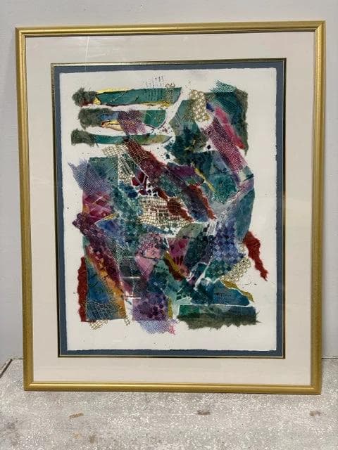 Original Mixed Media Artwork With Gold Accents In Gold Frame By Judith Marshall
