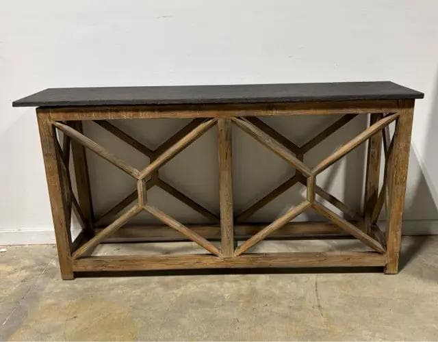 Slate Top Distressed Wood Open Base Console Table