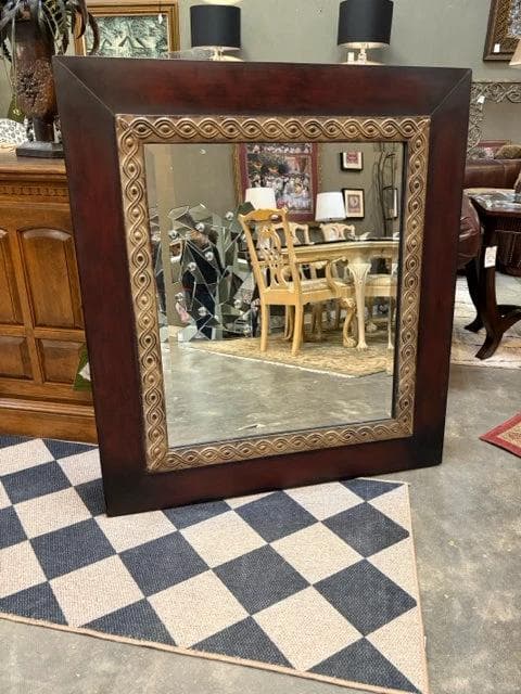 Scroll Embossed Border Metal Frame Wall Mirror