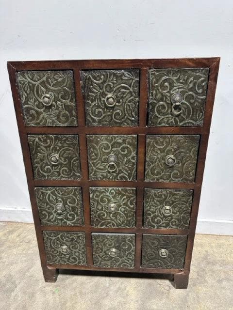 12 Drawer Embossed Metal Covered Cabinet