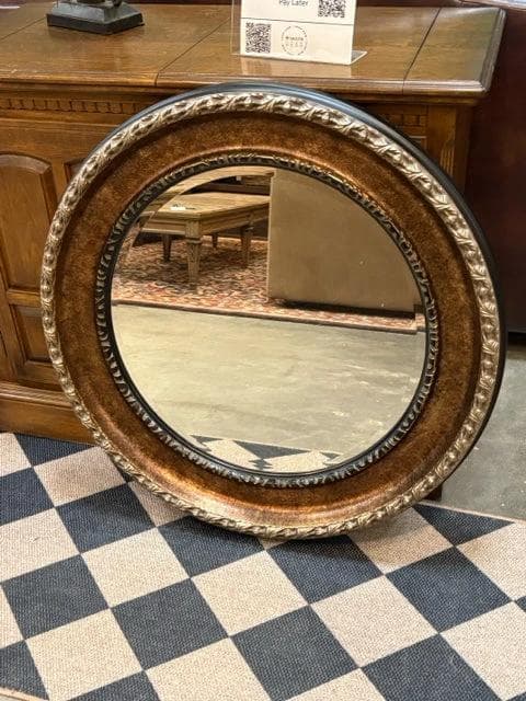 Gold & Black Ornate Round Wall Mirror
